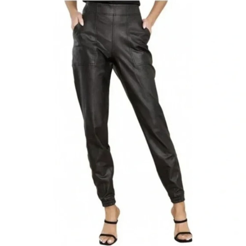 Spanx Faux Leather-Like High-Waisted Jogger Pants Noir Black Size Large